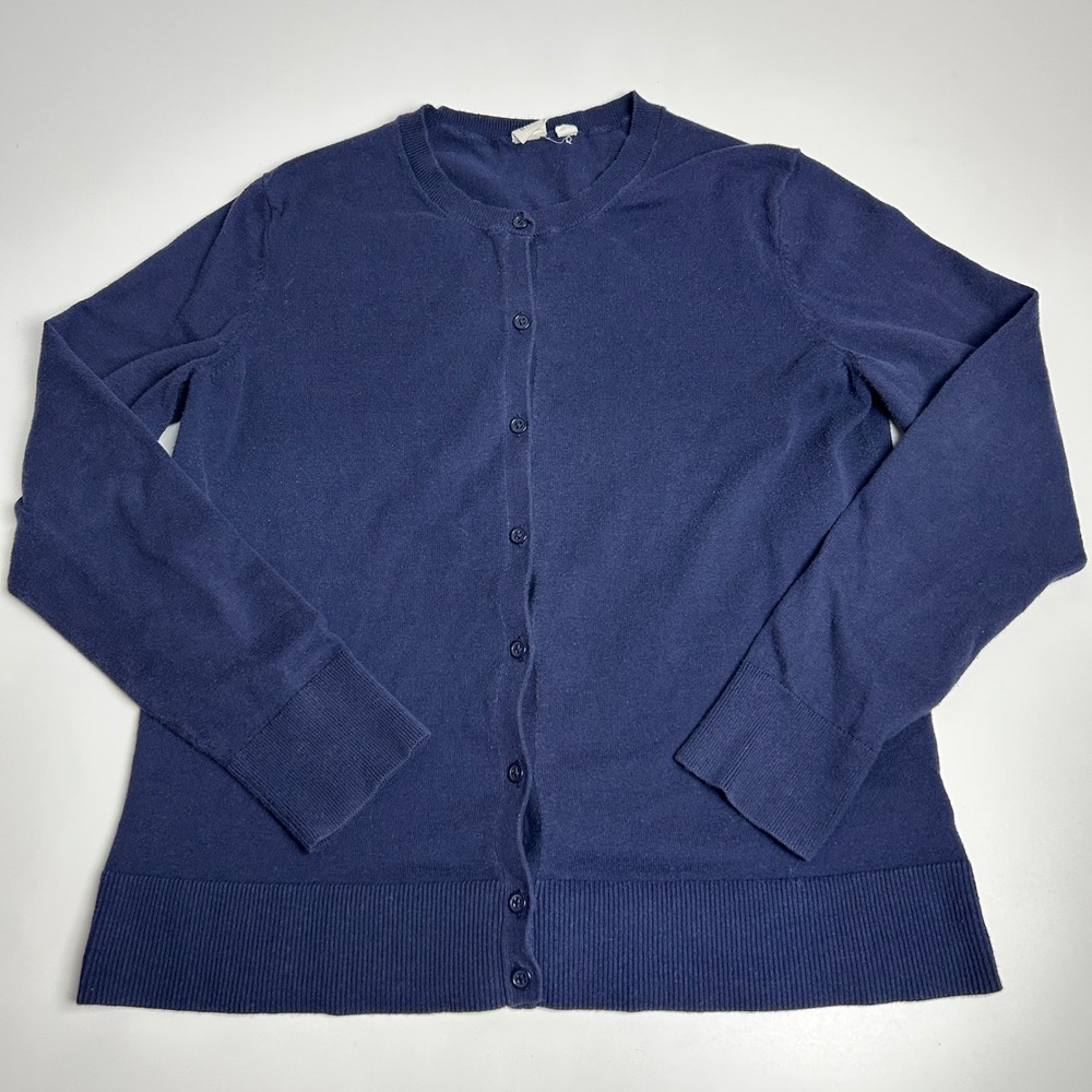 Gap Womens Navy Blue Cotton Button Front Crew Neck Cardigan Sweater XL